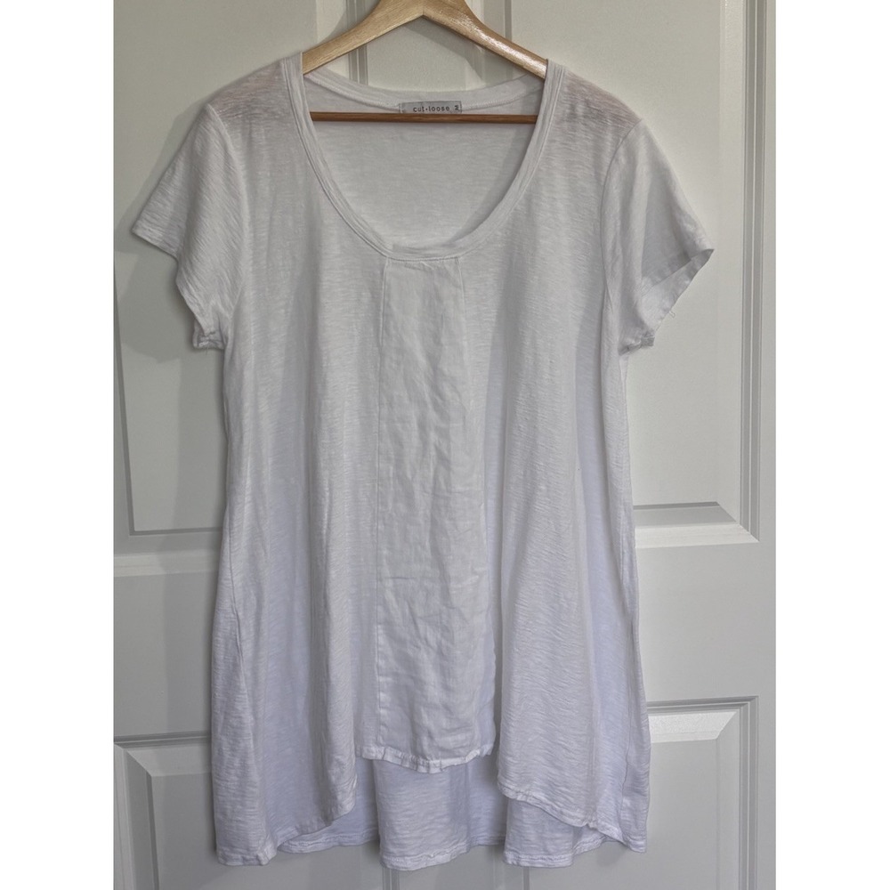 Cut Loose White Linen Cotton Tunic Top Medium Scoop Neck Made USA Casual